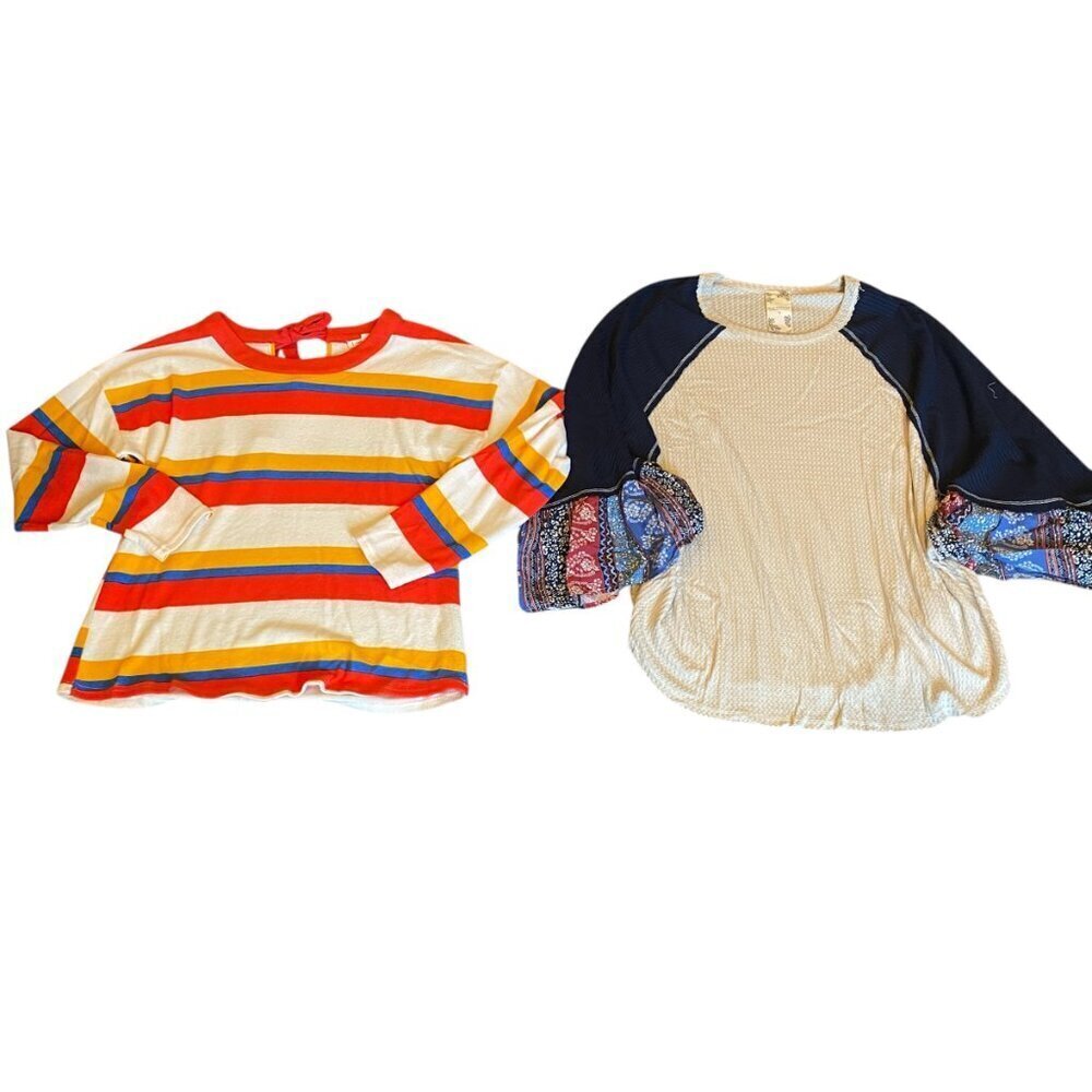 Bundle/Lot of 2 Blu Pepper Boho Waffle Knit Top and Striped Sweater Sz M 103L
